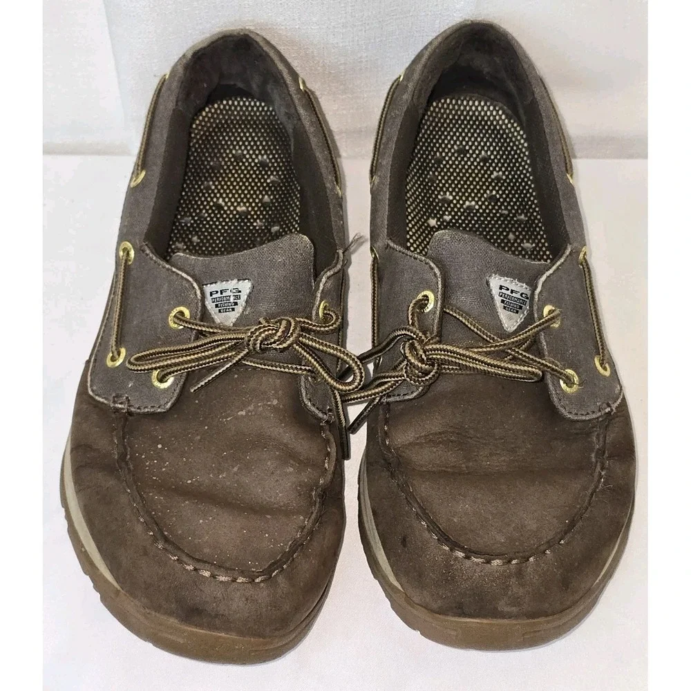 Columbia‎ Boat Shoes Men 10.5 Brown Leather TechLite PFG Fishing Boatdrainer